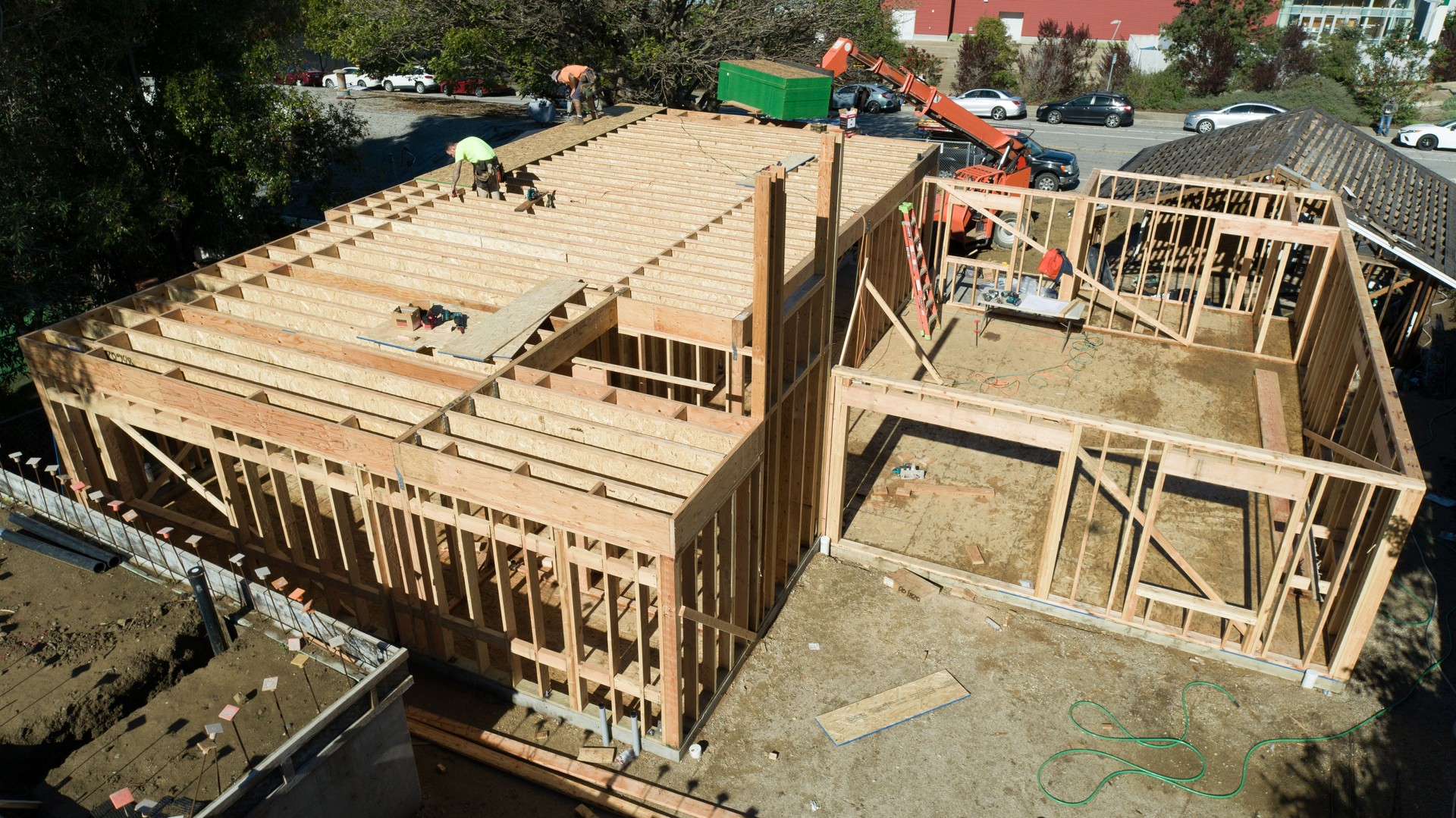 Timber framed home being constructed